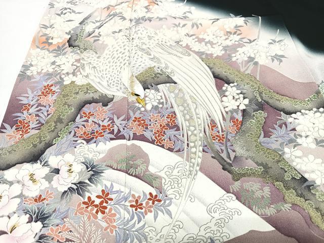 平和屋着物■豪華黒留袖　作家物　刺繍　花鳥文　暈し染め　金銀彩　正絹　逸品　CABJ8219xe