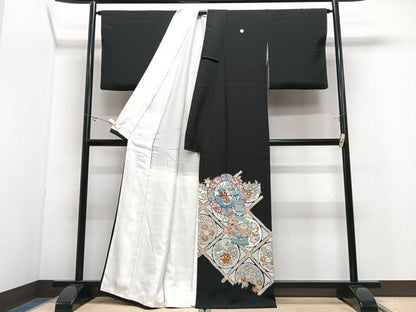 平和屋着物■豪華黒留袖　刺繍　陶器花鳥文　金彩　正絹　逸品　CABJ8222xe