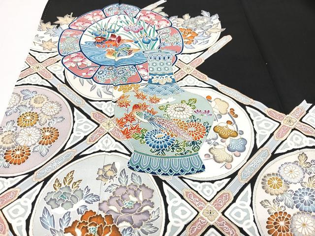 平和屋着物■豪華黒留袖　刺繍　陶器花鳥文　金彩　正絹　逸品　CABJ8222xe