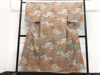平和屋着物■上質な小紋　雲取り花文　鬼しぼ縮緬　正絹　逸品　CABJ8225xe