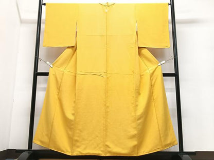 平和屋着物■上質な色無地　支子色　正絹　逸品　CABJ8227xe