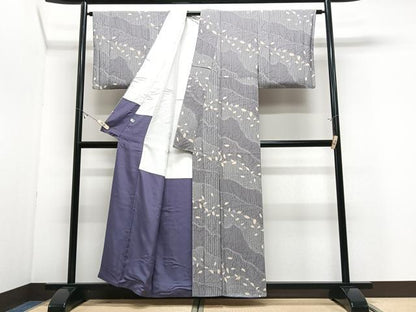 平和屋着物■上質な小紋　流水舞葉文　正絹　逸品　CABJ8234xe