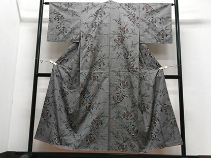 平和屋着物■上質な紬　草花文　正絹　逸品　未使用　CABJ8235xe
