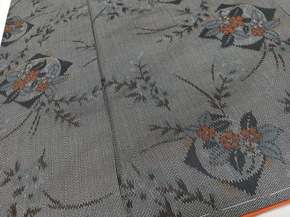 平和屋着物■上質な紬　草花文　正絹　逸品　未使用　CABJ8235xe