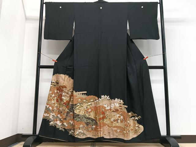 平和屋着物■豪華黒留袖　駒刺繍　風景文　金彩　正絹　逸品　CABJ8250xe