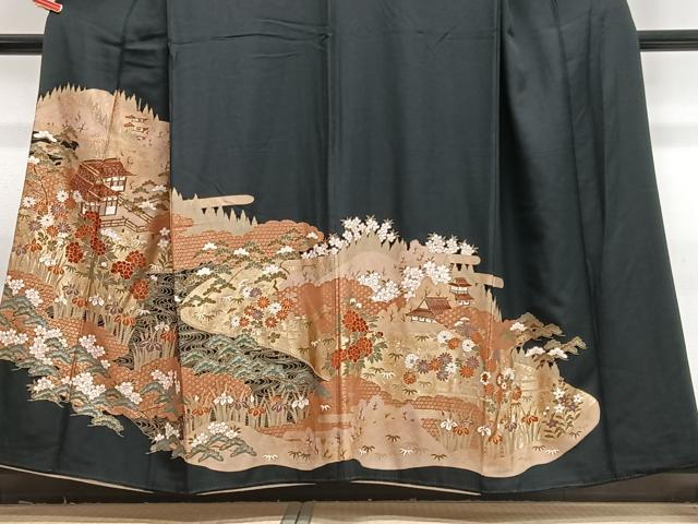 平和屋着物■豪華黒留袖　駒刺繍　風景文　金彩　正絹　逸品　CABJ8250xe