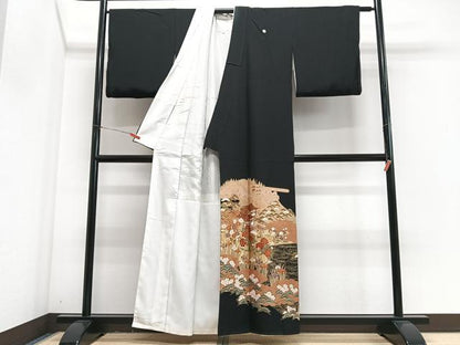 平和屋着物■豪華黒留袖　駒刺繍　風景文　金彩　正絹　逸品　CABJ8250xe