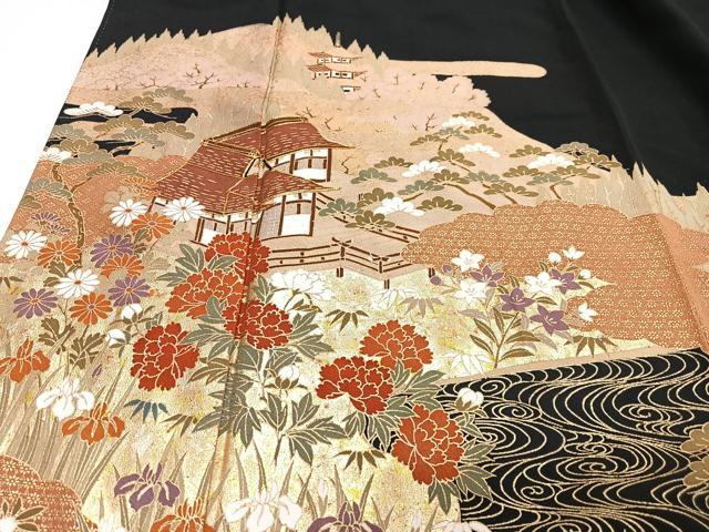 平和屋着物■豪華黒留袖　駒刺繍　風景文　金彩　正絹　逸品　CABJ8250xe