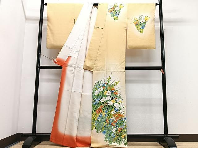 平和屋着物■訪問着　草花文　暈し染め　金彩　正絹　逸品　CABJ8251xe