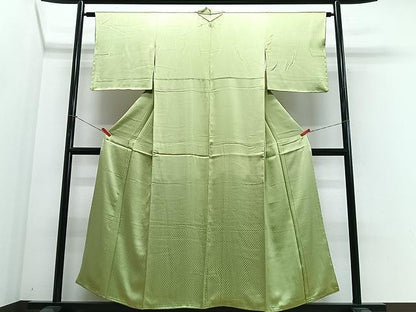 平和屋着物■上質な色無地　網目地紋　萌黄色　正絹　逸品　未使用　CABJ8253xe