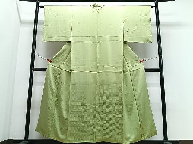 平和屋着物■上質な色無地　網目地紋　萌黄色　正絹　逸品　未使用　CABJ8253xe
