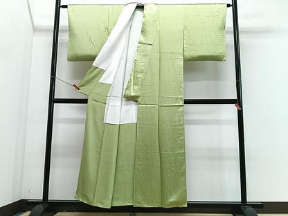平和屋着物■上質な色無地　網目地紋　萌黄色　正絹　逸品　未使用　CABJ8253xe