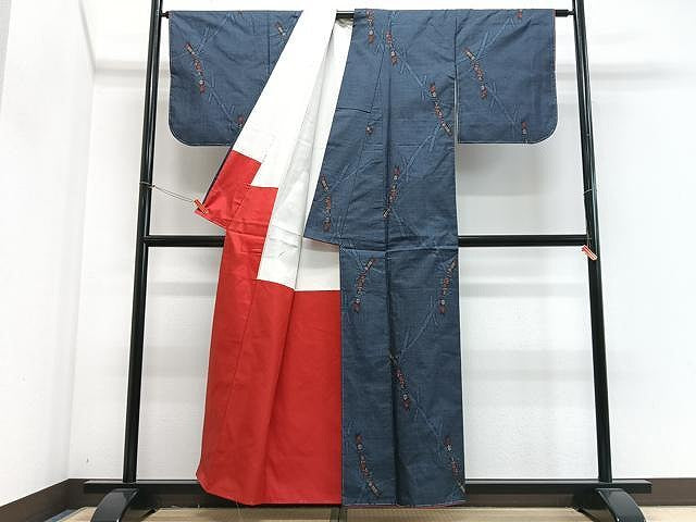 平和屋着物■本場大島紬　7マルキ　竹　草花文　正絹　逸品　未使用　CABJ8255xe