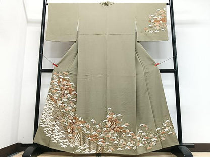 平和屋着物■訪問着　駒刺繍　御所車花松文　金彩　正絹　逸品　CABJ8256xe