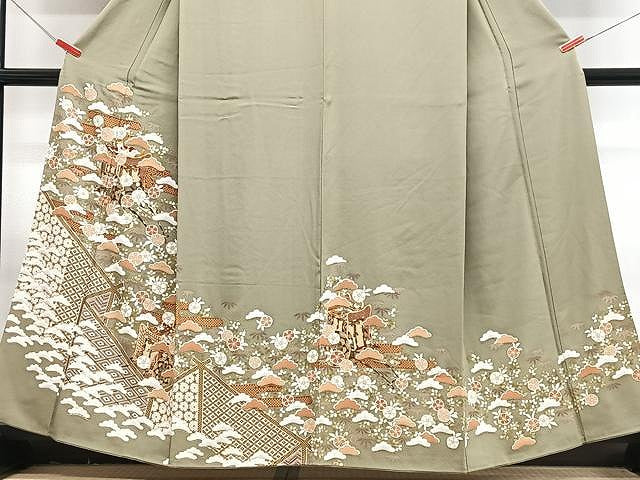 平和屋着物■訪問着　駒刺繍　御所車花松文　金彩　正絹　逸品　CABJ8256xe