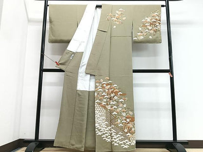平和屋着物■訪問着　駒刺繍　御所車花松文　金彩　正絹　逸品　CABJ8256xe
