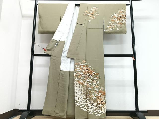 平和屋着物■訪問着　駒刺繍　御所車花松文　金彩　正絹　逸品　CABJ8256xe