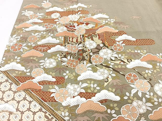 平和屋着物■訪問着　駒刺繍　御所車花松文　金彩　正絹　逸品　CABJ8256xe