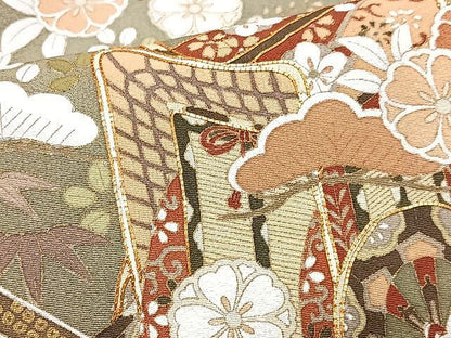 平和屋着物■訪問着　駒刺繍　御所車花松文　金彩　正絹　逸品　CABJ8256xe