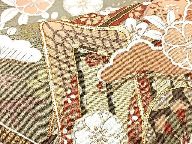 平和屋着物■訪問着　駒刺繍　御所車花松文　金彩　正絹　逸品　CABJ8256xe