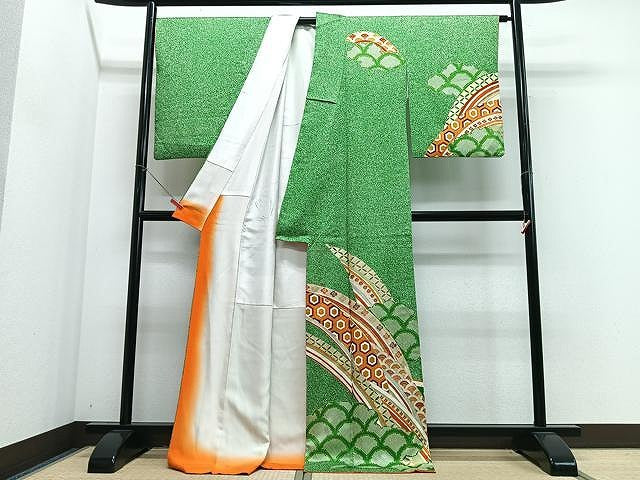 平和屋着物■訪問着　駒刺繍　吉祥文　たたき染め　金彩　正絹　逸品　CABJ8259xe