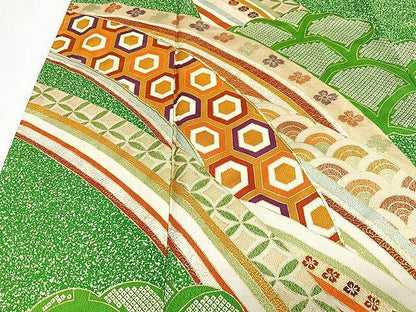 平和屋着物■訪問着　駒刺繍　吉祥文　たたき染め　金彩　正絹　逸品　CABJ8259xe