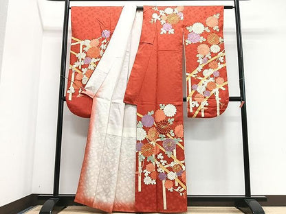 平和屋着物■豪華振袖　駒刺繍　草花文　金彩　正絹　逸品　CABJ8261xe
