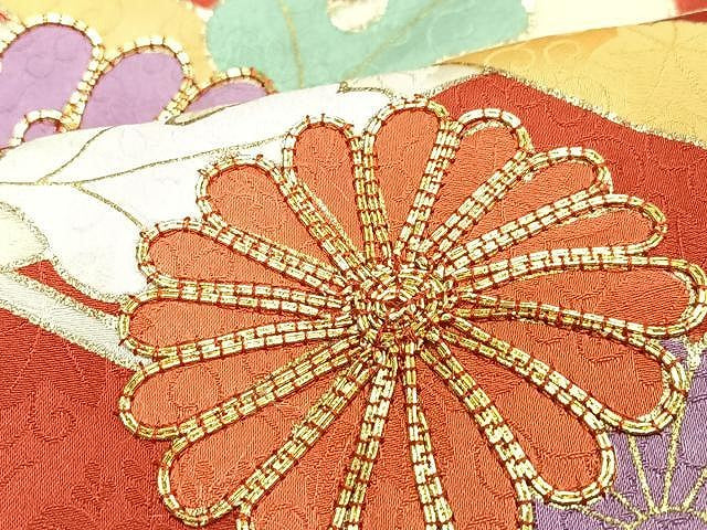 平和屋着物■豪華振袖　駒刺繍　草花文　金彩　正絹　逸品　CABJ8261xe