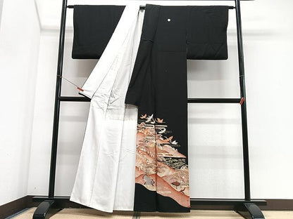 平和屋着物■豪華黒留袖　駒刺繍　飛鶴風景文　金彩　正絹　逸品　CABJ8262xe