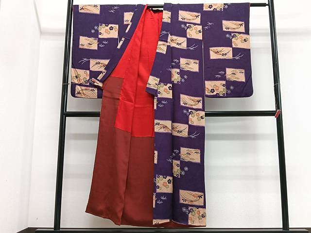 平和屋着物■アンティーク　大正ロマン　小振袖　草花文　正絹　逸品　CABJ8264xe