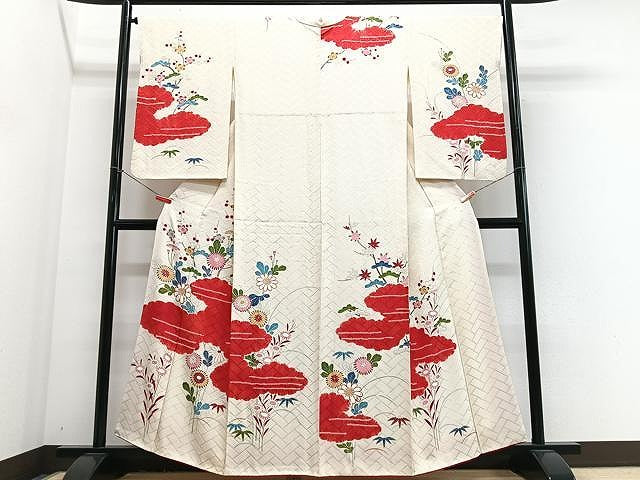 平和屋着物■訪問着　絞り　雲取り草花文　金銀彩　正絹　逸品　CABJ8265xe
