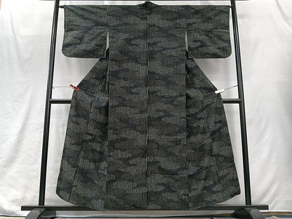 平和屋着物■上質な紬　手紬大島　雲取り文　証紙付き　正絹　逸品　CABJ8276xe