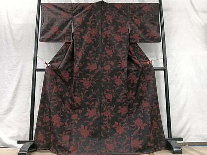 平和屋着物■大島紬　長寿織　花唐草文　証紙付き　正絹　逸品　CABJ8277xe