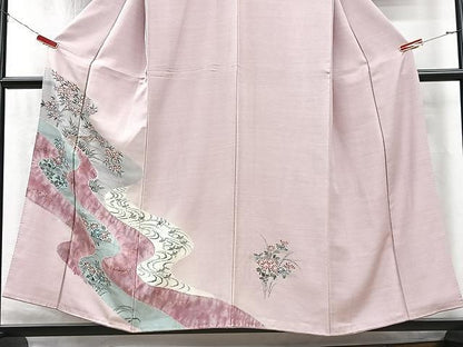 平和屋着物■訪問着　絞り　流水草花文　金彩　正絹　逸品　CABJ8283xe