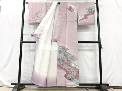 平和屋着物■訪問着　絞り　流水草花文　金彩　正絹　逸品　CABJ8283xe
