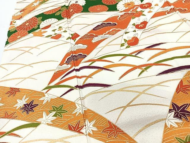 平和屋着物■豪華振袖　駒刺繍　芝草吉祥花文　金彩　正絹　逸品　CABJ8287xe