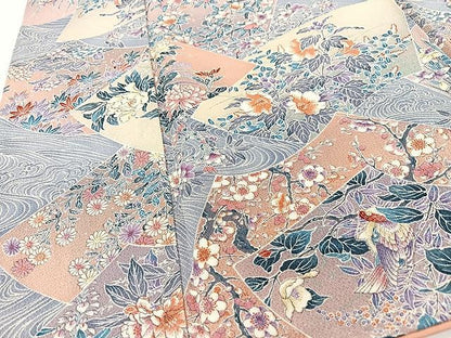 平和屋着物■上質な小紋　地紙草花文　鬼しぼ縮緬　金彩　正絹　逸品　CABJ8288xe