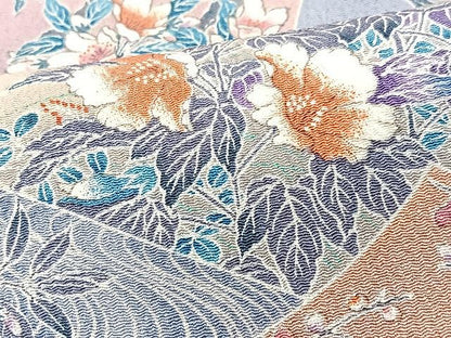 平和屋着物■上質な小紋　地紙草花文　鬼しぼ縮緬　金彩　正絹　逸品　CABJ8288xe
