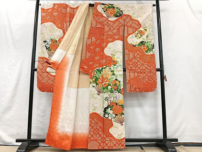 平和屋着物■豪華振袖　駒刺繍　絞り　扇面草花文　金彩　正絹　逸品　CABJ8289xe