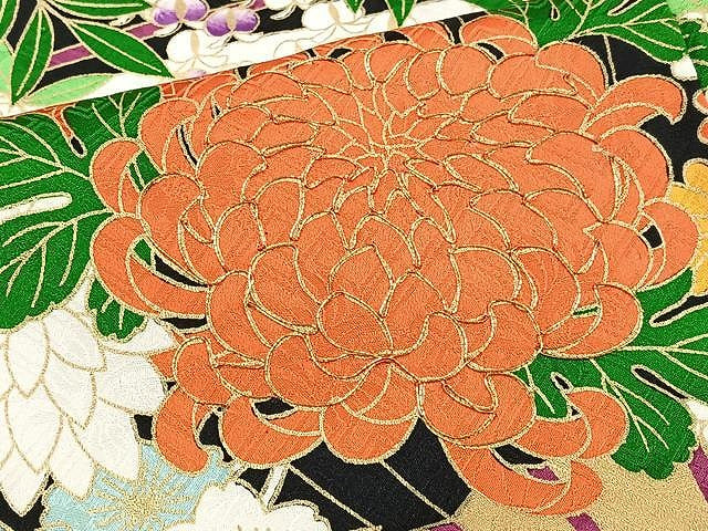 平和屋着物■豪華振袖　駒刺繍　絞り　扇面草花文　金彩　正絹　逸品　CABJ8289xe