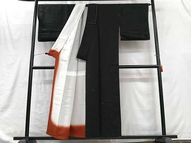 平和屋着物■上質な小紋　舞梅文　黒地　金通し地　正絹　逸品　未使用　CABJ8290xe