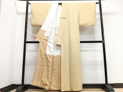 平和屋着物■上質な色無地　扇地紋　卵色　正絹　逸品　CABJ8301xe