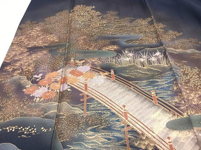 平和屋着物■訪問着　渡り橋風景文　暈し染め　金彩　正絹　逸品　CABJ8303xe