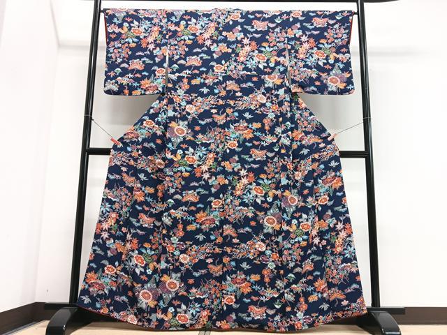 平和屋着物■上質な小紋　草花文　鬼しぼ縮緬　正絹　逸品　CABJ8305xe