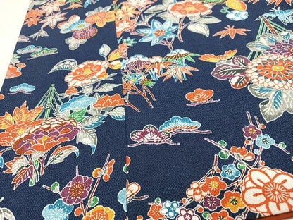 平和屋着物■上質な小紋　草花文　鬼しぼ縮緬　正絹　逸品　CABJ8305xe