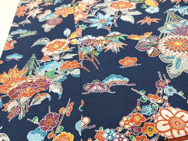平和屋着物■上質な小紋　草花文　鬼しぼ縮緬　正絹　逸品　CABJ8305xe