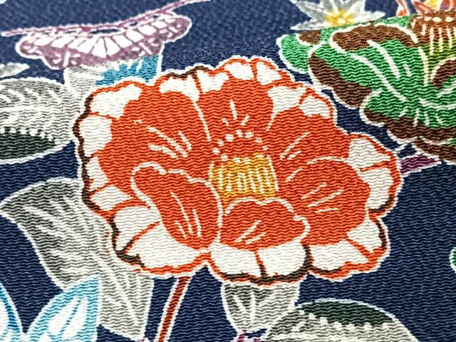 平和屋着物■上質な小紋　草花文　鬼しぼ縮緬　正絹　逸品　CABJ8305xe