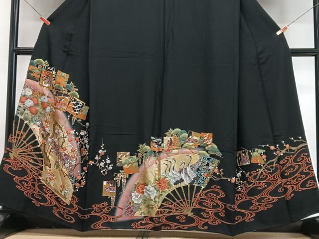 平和屋着物■豪華黒留袖　駒刺繍　十二単　流水色紙梅松文　暈し染め　金彩　正絹　逸品　CABJ8314xe