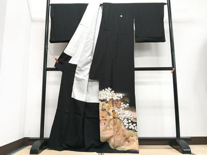 平和屋着物■豪華黒留袖　作家物　駒刺繍　花鼓松葉文　暈し染め　金銀彩　正絹　逸品　CABJ8315xe