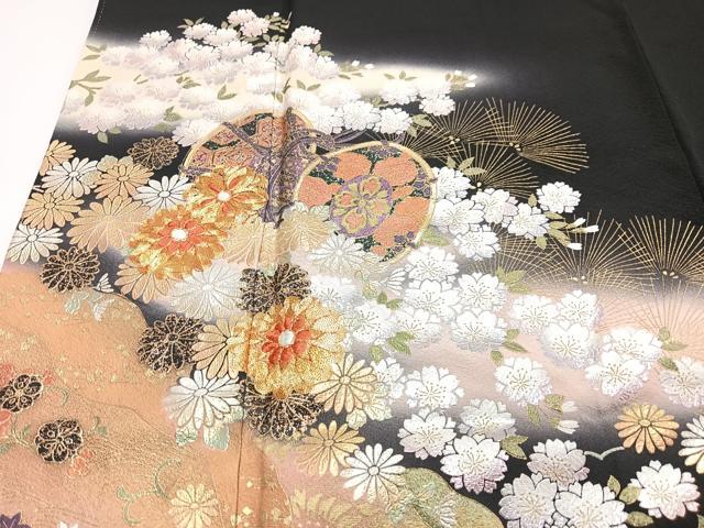 平和屋着物■豪華黒留袖　作家物　駒刺繍　花鼓松葉文　暈し染め　金銀彩　正絹　逸品　CABJ8315xe